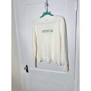 Ellsworth & Ivey White Green Embroidered Needlepoint Crewneck Sweater XL NEW